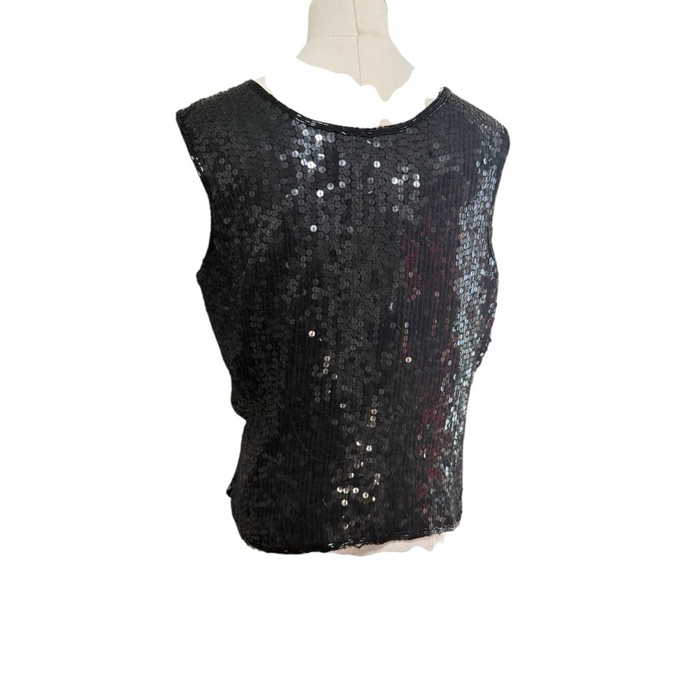 🔻Vintage Victoria Holley Black Sequin Silk Top – Size L - Picture 3 of 11